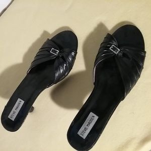 Steve Madden Black Slip On Kitten Heel Open Toe